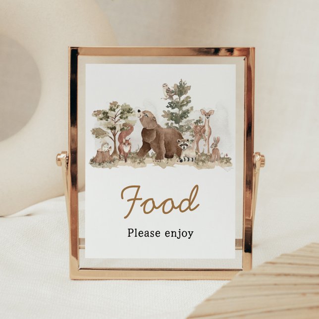 Woodland Animals Adventure erwartet Baby Shower Fo Poster (Adventure Awaits Woodland Animals Baby Shower Food Sign)