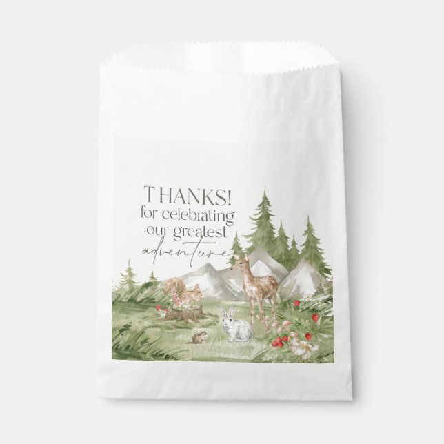 Woodland Animals Adventure erwartet Gunst Sticker Geschenktütchen (Vorderseite)