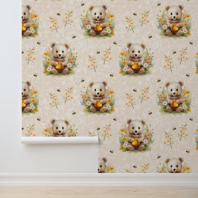 Woodland Animals Baby Bear Wild Blume Honey Bee Tapete (Anwendung)
