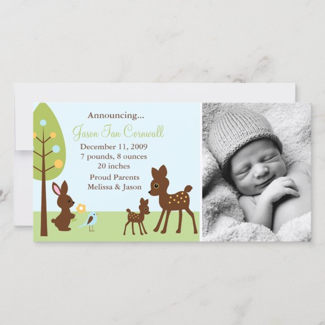 Woodland Animals Baby Birth Ankündigungen (Vorderseite)