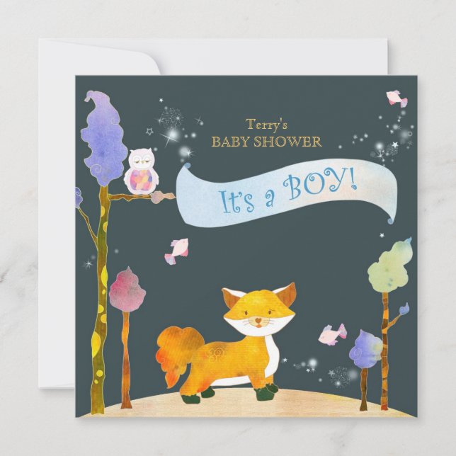 Woodland Animals Baby Boy Baby Dusche Einladung (Vorderseite)