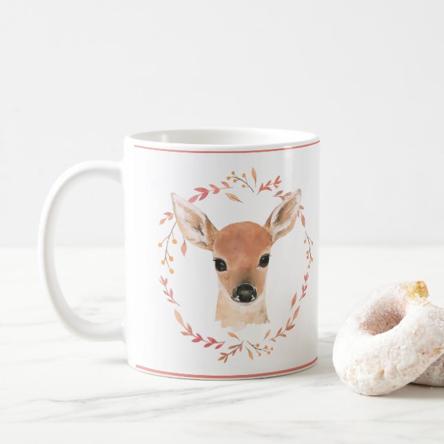 Woodland Animals Baby Deer Wasserfarbe Niedlich sü Kaffeetasse (Mit Donut)