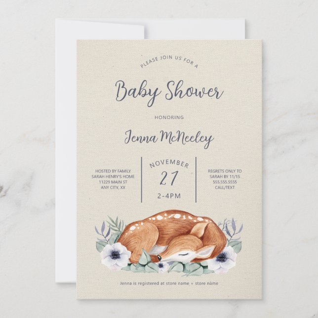 Woodland Animals Baby Dusche, Baby Reh Einladung (Vorderseite)