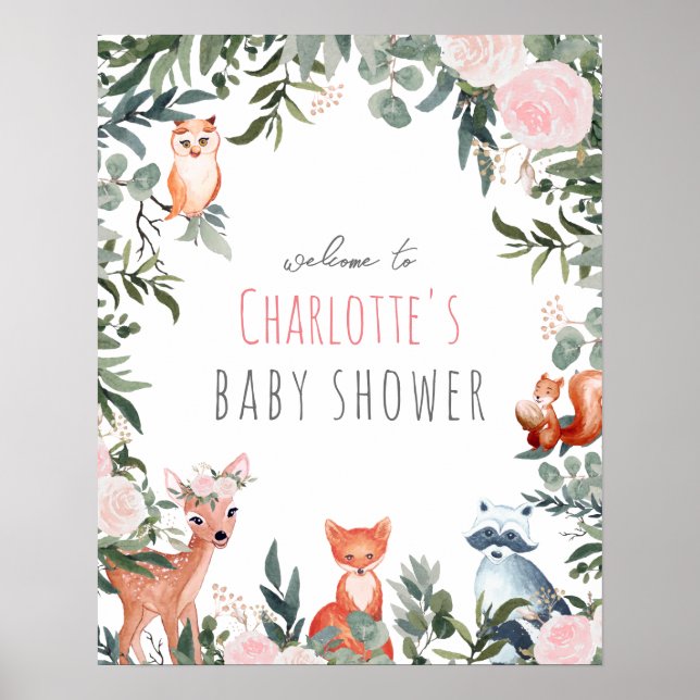 Woodland Animals Baby-Dusche Begrüßungspposter Poster (Vorne)