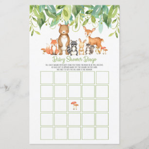 Woodland Animals Baby Dusche Bingo Spiel Aktivität