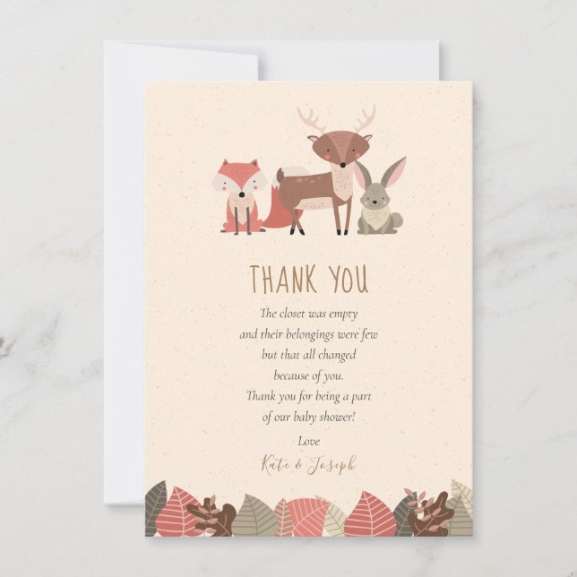 Woodland Animals Baby Dusche Danke Gedicht (Vorderseite)