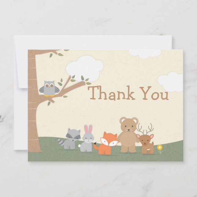 Woodland Animals Baby Dusche Danke Karte (Vorderseite)