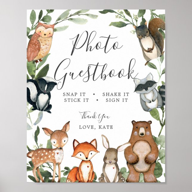 Woodland Animals Baby Dusche Foto Gästebuch Zeiche (Vorne)
