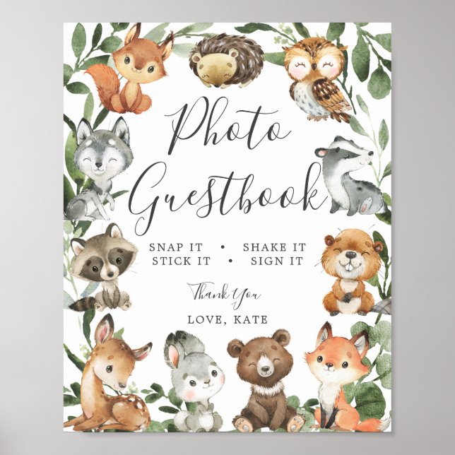 Woodland Animals Baby Dusche Foto Gästebuch Zeiche (Vorne)