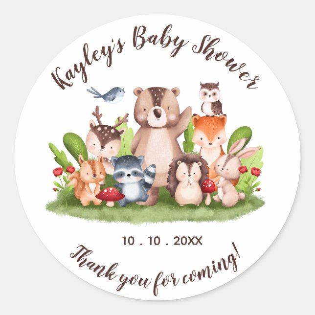 Woodland Animals Baby Dusche Gefallen Aufkleber (Vorderseite)