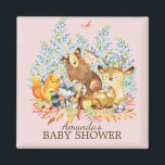 Woodland Animals Baby Dusche Gefallen Magnet<br><div class="desc">Niedliche Waldtiere für eine Mädchendusche. Unsere niedliche Waldszene mit Bier, Reh, Fuchs, Eule, Waschbär und Elch. Matching Artikel in unserem Shop erhältlich.</div>
