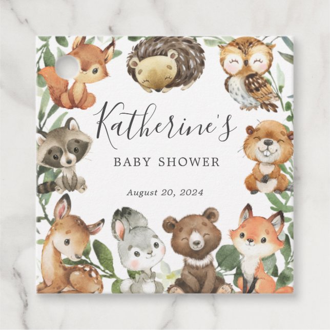 Woodland Animals Baby Dusche Gefallen Tag Geschenkanhänger (Vorderseite)