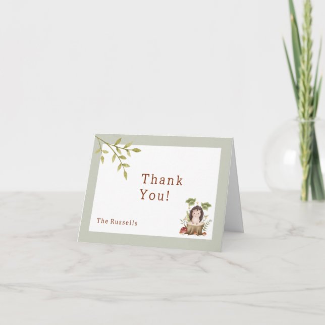 Woodland Animals Baby Dusche Igel Vielen Dank Dankeskarte (Vorderseite)