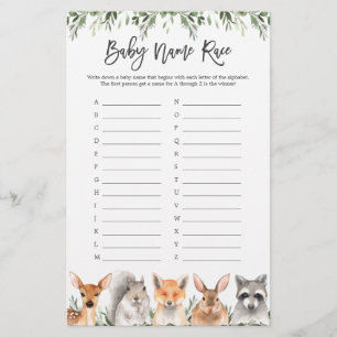 Woodland Animals Baby Dusche Name Rennspiel