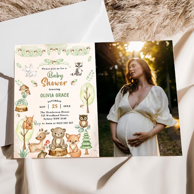 Woodland Animals Baby Dusche Party Foto Einladung (Von Creator hochgeladen)