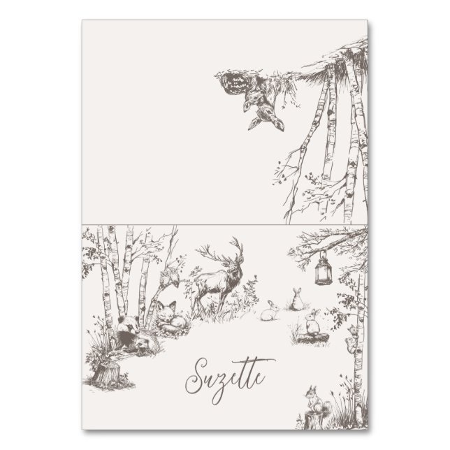 Woodland Animals Baby Dusche Platzkarte Tischnummer (Vorderseite)