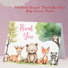 Woodland Animals Baby Dusche Rosa Danke Karte
