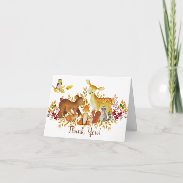 Woodland Animals Baby Dusche Vielen Dank Hinweis Dankeskarte (Vorderseite)