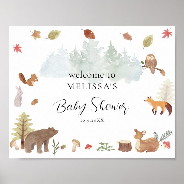 Woodland Animals Baby Dusche Willkommen Poster (Vorne)