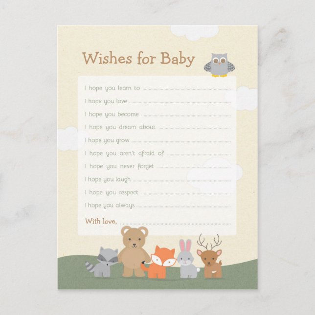 Woodland Animals Baby Dusche Wünsche für Baby Postkarte (Vorderseite)