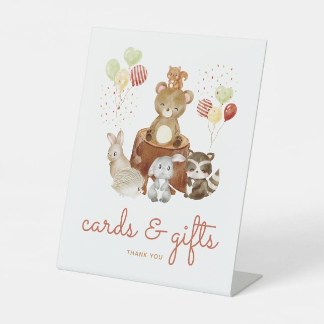 Woodland Animals Baby Duschgeschenke und Karten Sockelschild (Vorderseite)