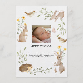 Woodland Animals Baby Foto Geburtsankündigung Begleitkarte