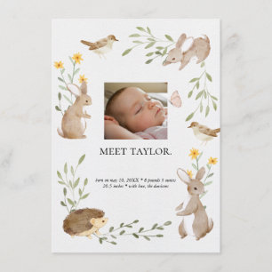 Woodland Animals Baby Foto Geburtsankündigung Begleitkarte