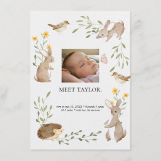 Woodland Animals Baby Foto Geburtsankündigung Begleitkarte