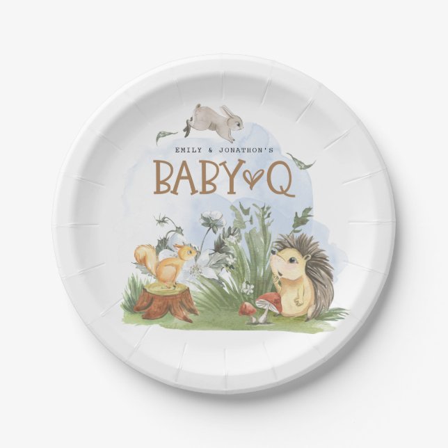 Woodland Animals Baby Q Backyard Babydusche Pappteller (Vorderseite)