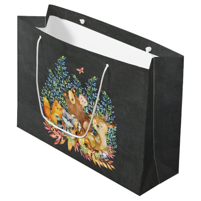 Woodland Animals Baby Showbeutel Große Geschenktüte (Vorderseite Schrägansicht)
