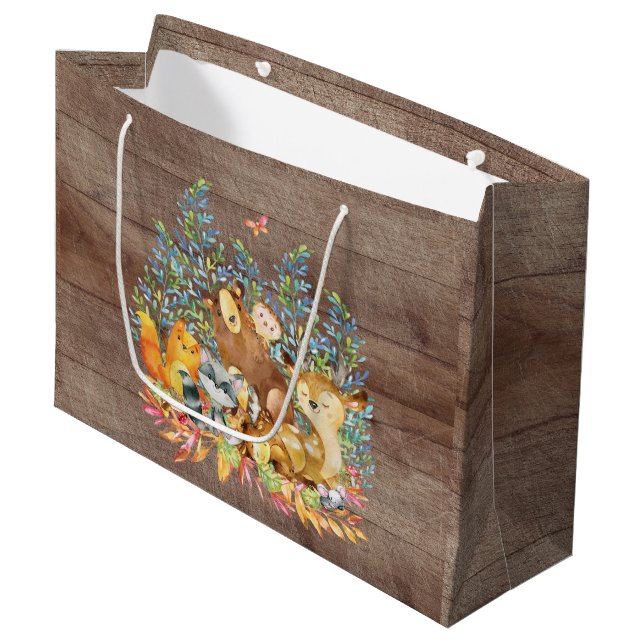 Woodland Animals Baby Showbeutel Große Geschenktüte (Vorderseite Schrägansicht)
