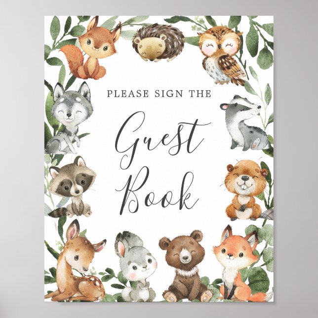 Woodland Animals Baby Showbook Gästebuch (Vorne)