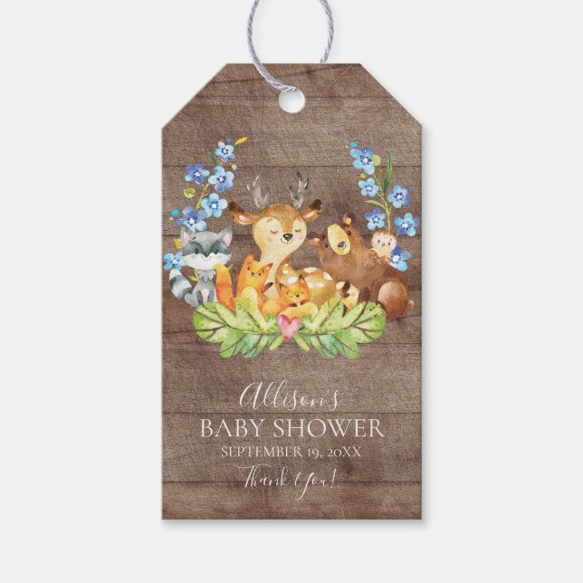Woodland Animals Baby Showdusche Gefallen Tag Geschenkanhänger (Vorderseite)