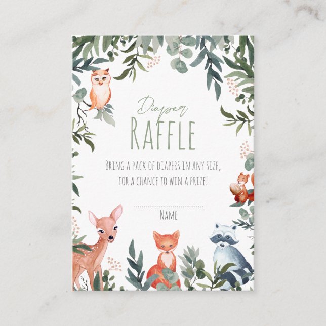 Woodland Animals Baby Showdusche Windeln Raffelkar Begleitkarte (Vorderseite)