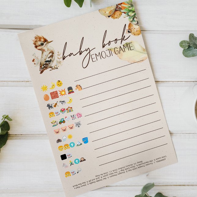 Woodland Animals Baby Shower Baby Book Emoji Game Flyer (Von Creator hochgeladen)