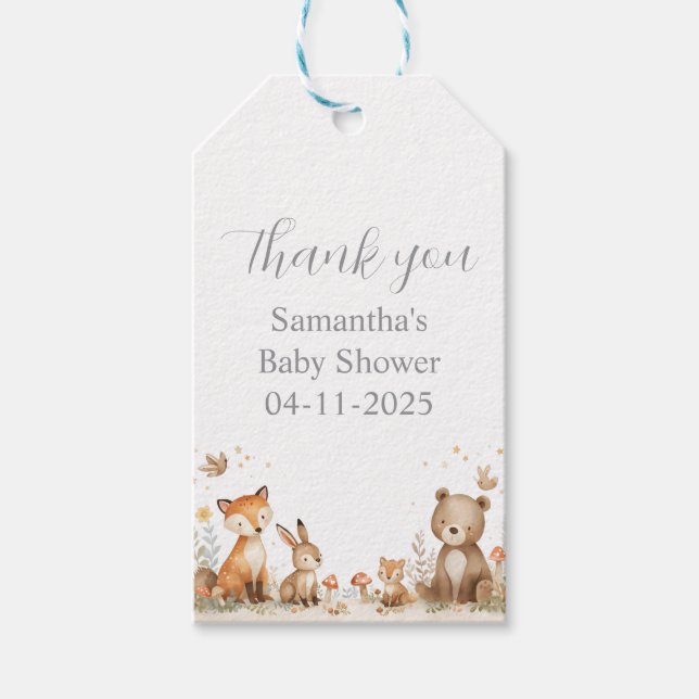 Woodland Animals Baby Shower Geschenkanhänger (Vorderseite)