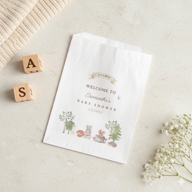 Woodland Animals Baby Shower Geschenktütchen (Woodland Animals Baby Shower Favor Bag)