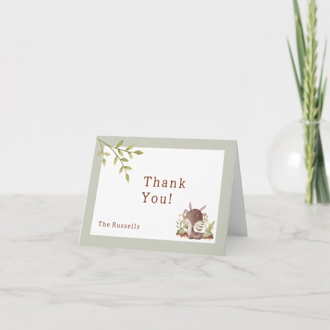 Woodland Animals Baby Shower Hirsche Vielen Dank Dankeskarte (Vorderseite)