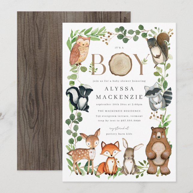Woodland Animals Baby Shower Invitation (Devant / Derrière)