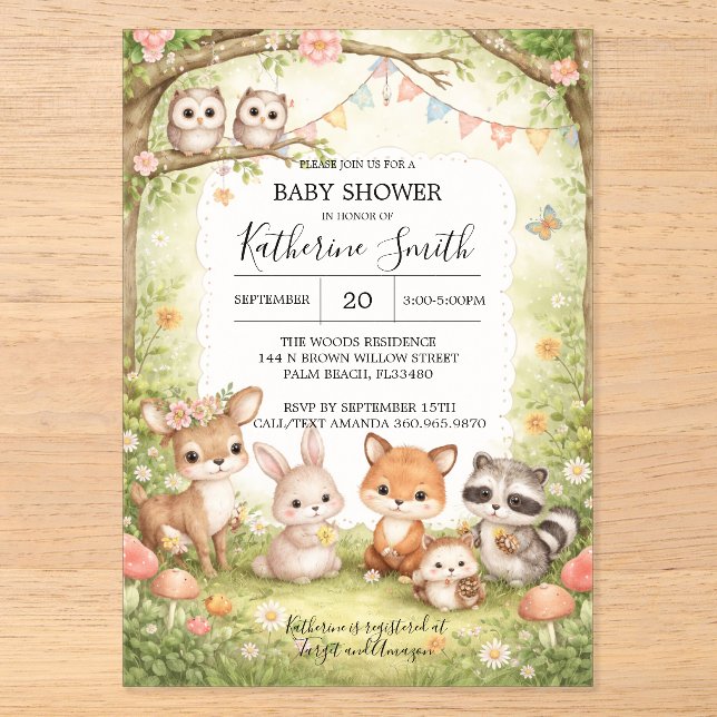Woodland Animals Baby Shower Invitation Background (Recto)