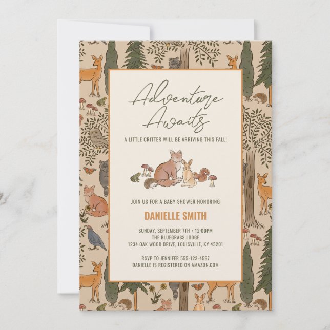 Woodland Animals Baby Shower lädt zu Jungen ein Einladung (Vorderseite)
