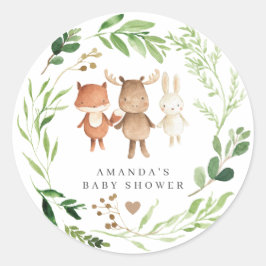 Woodland Animals Baby Shower  Runder Aufkleber