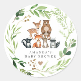 Woodland Animals Baby Shower  Runder Aufkleber
