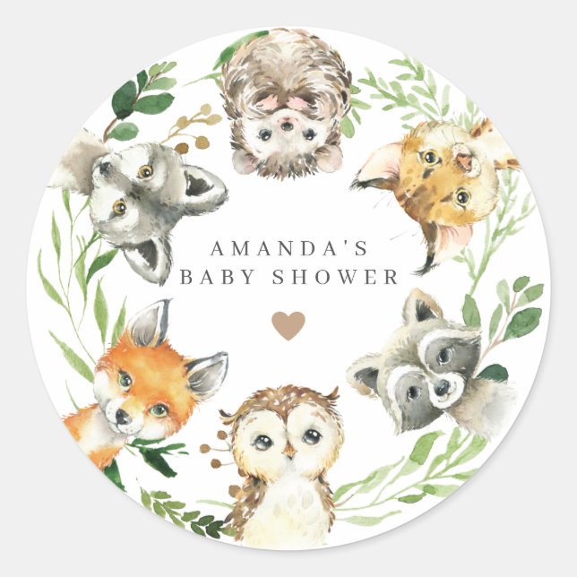 Woodland Animals Baby Shower  Runder Aufkleber (Vorderseite)