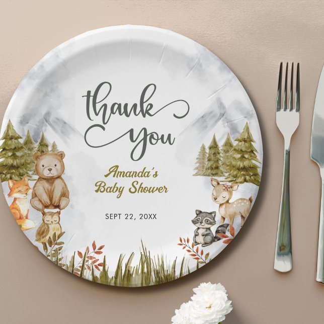 Woodland Animals Baby Shower Thank You Pappteller (Von Creator hochgeladen)