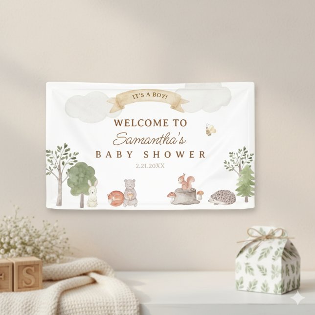 Woodland Animals Baby Shower Welcome Banner (Woodland Animals Baby Shower Banner)