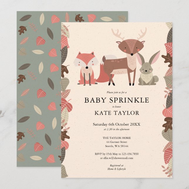 Woodland Animals Baby Sprinkle Dusche Einladung (Vorne/Hinten)