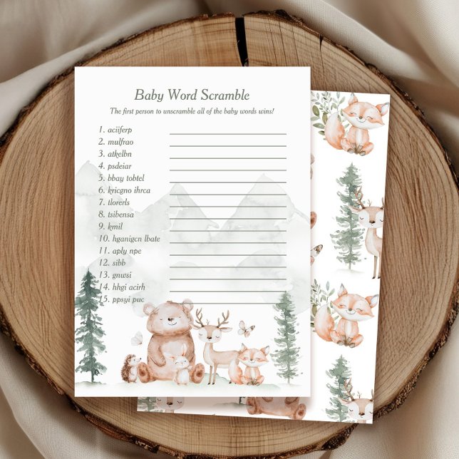 Woodland Animals Baby Word Scramble Game Card Einladung (Von Creator hochgeladen)