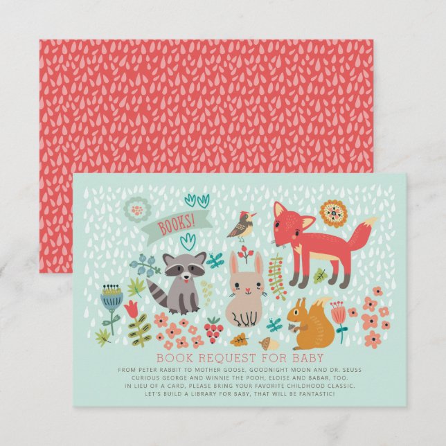 Woodland Animals Babydusche Buchanfrage Einladung (Vorne/Hinten)