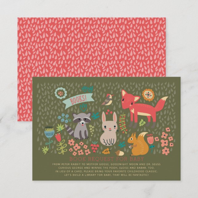 Woodland Animals Babydusche Buchanfrage Einladung (Vorne/Hinten)